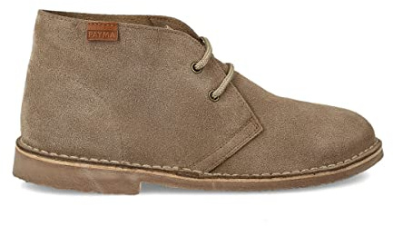 PAYMA - Stivali Stivaletti Safari Deserto in Pelle per Uomo e Donna. Fatto in Spagna. Scarpa Chukka in Crosta di Pelle Sport. Chiusura con Lacci. Suola in Gomma. Colore: Tortora, Taglia: EU 41