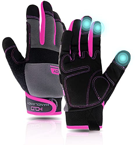 AIGEVTURE Work Gloves - Men & Women's Touchscreen Utility Gloves, Thin & Lightweight, Pink, XS