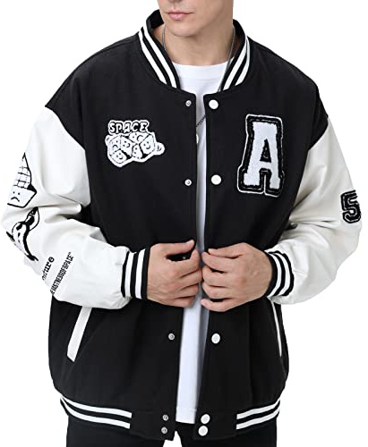 Eocicvvi collegejacka för män, övergångsjacka, dam, fritidsjacka, Harajuku-stil, sportjacka, streetwear, ståkrage, höst, vår med fickor, 2 svart, XXL