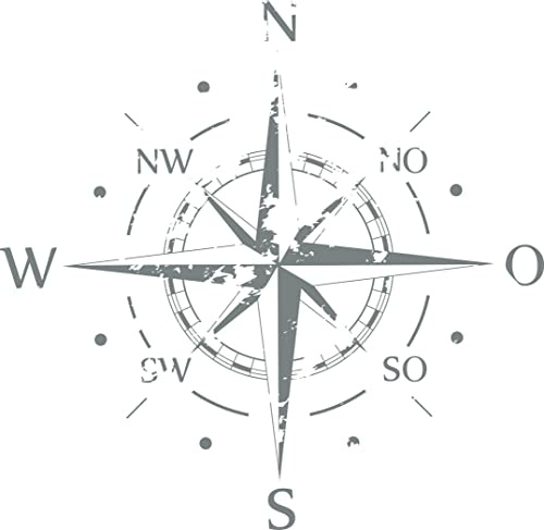 INDIGOS UG - Wandtattoo Wohnzimmer - Wandaufkleber Kompass - Himmelsrichtungen - Windrose - Marine - 96x96 cm - Grau - Aufkleber Kinderzimmer Schlafzimmer Küche Badezimmer Büro Dekoration
