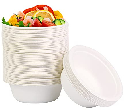 AHPYEUHK Einweggeschirr Suppenschalen Einweg 350ml Einwegschüsseln 60Stück Schalen Zuckerrohr Bagasse Einwegschalen, Suppenschalen, Suppenteller Umweltfreundlich & Kompostierbar Schüssel