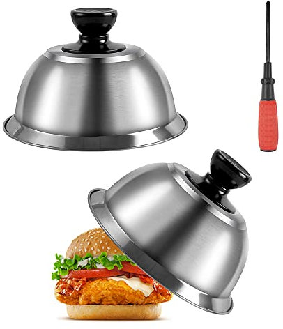 YPLonon Burgercover 2 Stück Edelstahl Burgerhauben 16 x 10cm Burgerglocken mit Handhaben Burger-Abdeckungen Cloche Burgerhaube für Hamburgern Cheeseburger schmelzglocke Burge