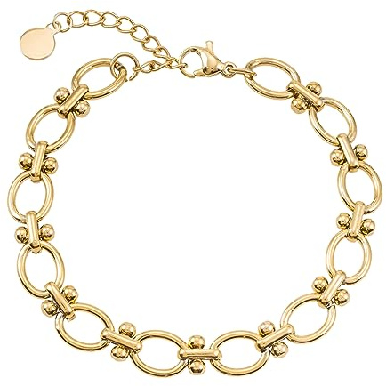 GOLDENCAT Pulsera Chain Loops de Eslabones Dorados Pequeños, Mujer, Longitud Extendida 18 cm, Accesorio Joya, Latón con Baño de Oro 18k