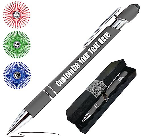 Zkgiftsdz Kugelschreiber Personalisiert mit Gravur Personalisierte Kulis Stift mit Namen Logo Wunschtext-Von 1 bis 500 Stück Schwarz