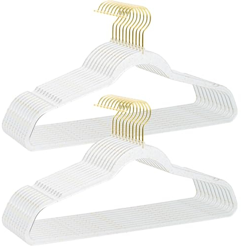 Kleiderbügel Gold-Transparente 20 Set, 41cm dünn mit 360° drehbarem Haken | Glänzender goldener Glitzer-Acryl-Bügel, ideal für Hemden, Blusen und Röcke zur platzsparenden Garderobenaufbewahrung