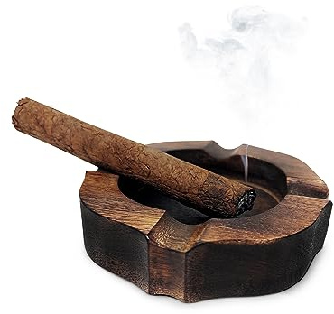 Carved Wooden Cigar Ashtray - Great Gifts for Cigar Lovers (Round)