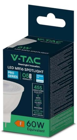 V-TAC PRO VT-257 Lampadina spot led chip samsung SMD 12V 6W 110° GU5.3 MR16 bianco naturale 4000K - SKU 21205