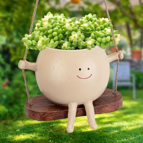 LASTOOLS Swing Face Planter Pot Hanging Resin Flower Head Planters for Indoor Outdoor Plants,Flower Pot with Unique Face Design for String of Pearls for Mother's Day and Christmas
