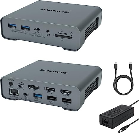 AUIMCE USB C Docking Station Dual Monitor 2 HDMI with Power Supply for Dell/HP/Lenovo/Surface Windows Laptops,16 in 1 Laptop Docking Station with 4k/60Hz Displayport, Ethernet, SD/TF, 8 USB C/A Ports