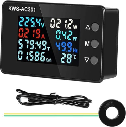 Jadeshay Digital LED Voltmeter Ammeter, 0-100A 50-300V AC Voltage Current Tester With Power Energy Wattmeter, Panel Multimeter With Transformer and Temperature Sensor