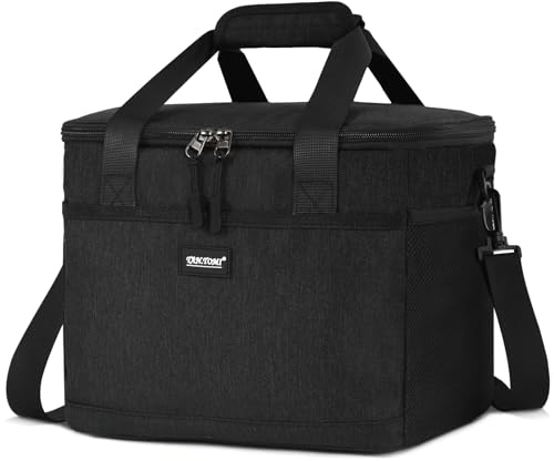 CALIYO Kühltasche Große 24L Faltbar & Tragbar mit Reißverschluss - Lunch Bag für Herren und Damen, Isolierte Lunchtasche für Arbeit, Schule, Picknick, Reisen (Schwarz)