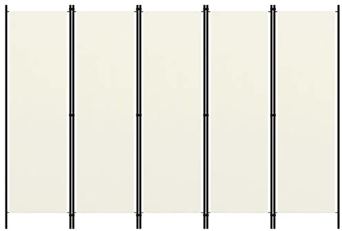 Rantry 5-Panel Room Divider White 250x180 cm, Folding Panel Screen, Movable Partition, Fabric Privacy Separator Wall Furniture Indoor Bedroom Office Bathroom Paravent