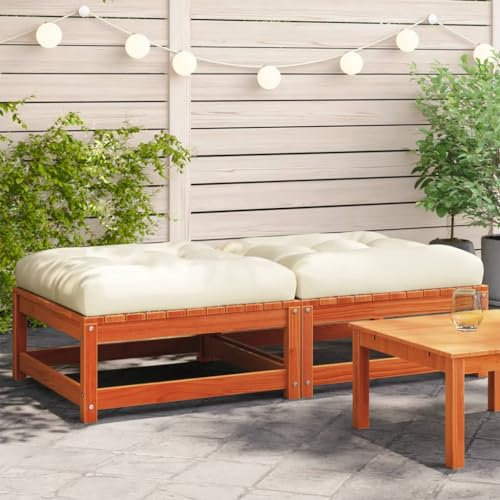 Chaduof Gartenhocker mit Kissen 2 STK. Wachsbraun Massivholz Kiefer, Balkon Hocker, Fusshocker Garten, Hocker Garten, Fußhocker Für Sessel, Gartenmöbel Hocker - 838106