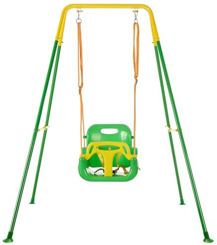 FUNLIO Altalena da Giardino per Bambini con 4 Sacchi di Sabbia, Altalena per Neonato da Casa con Supporti Metallici Pieghevoli, Facile da Montare e Conservare - Verde Chiaro