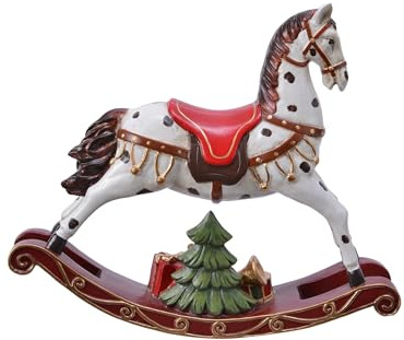 Kaemingk Dekofigur Schaukelpferd 18,5cm Keramik - Deko Aufsteller Weihnachten - Weihnachtsfigur für die Weihnachts- und Winterzeit zum Hinstellen - Weihnachtsdeko Keramikfigur - Weiß/Braun