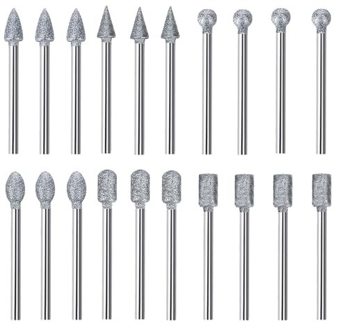 YYTECH Juego de fresas de metal duro con doble corte, 20 piezas de fresas de diamante con vástago de 1/8 pulgadas, juego de fresas rotativas, fresa de vástago, broca, bricolaje, carpintería, tallado,