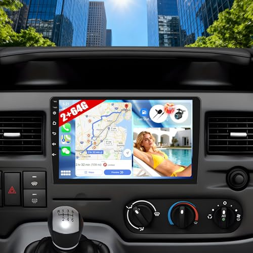 CAMECHO 2G+64G Android 15 Autoradio für Ford Transit 2009-2016/ Ford Focus 2005-2008 mit Carplay Android AutoWireless,9 Zoll Bildschirm mit Navi RDS FM MirrorLink Bluetooth und USB+Rückfahrkamera