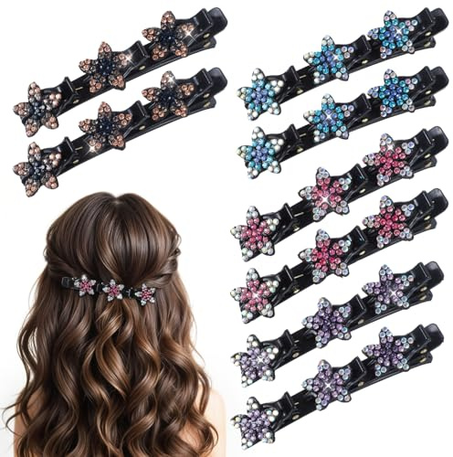 Tyqour 8 Pinzas de Pelo con Colibrí y Flor de Cristal de Doble Capa, Trenzadas con Piedras Brillantes para Mujeres y Niñas