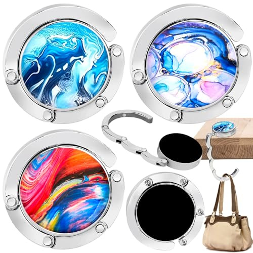 3 Stück Taschenhalter für Tisch, Tisch Handtaschenhalter Haken Handtaschenhalter für Tisch Marmorierung Faltbare Antirutsch Taschenhalter Handtaschenhalter für Restaurant Büro Café Bibliothek