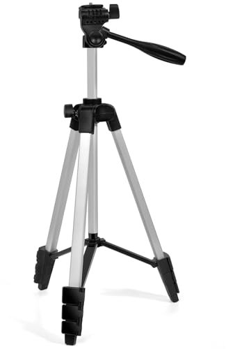 Trépied en aluminium léger 137 cm pour niveau laser, équipé d'un niveau à bulle vert, d'une vis 1/4 de pouce et d'une rotule 3D pour le nivellement précis des lignes laser