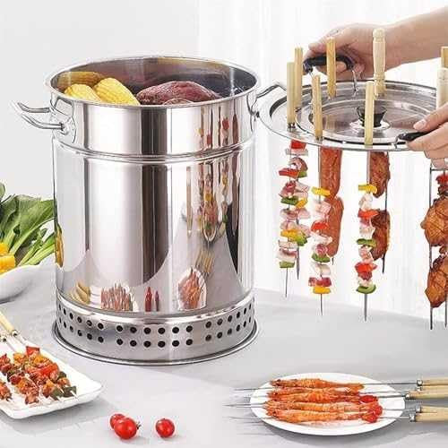 Griglia verticale per affumicatore a carbonella, portatile, per barbecue, da appendere, a 360 gradi, per arrostire tutto il perimetro, barile a carbone per barbecue