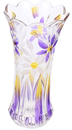 Alipis Glass Flower Bottle Thickened Crystal Glass Vase Purple Desktop Flower Container for Living Room Dining Room Decoration