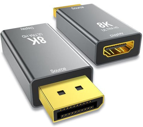 SWITCHFLUX 8K@60Hz 4K@120Hz Active DisplayPort to HDMI Adapter,1Pack | Unidirectional DP1.4 Source to HDMI 2.1 Monitors Converter,Support 2K@144Hz HDCP 2.3 HDR10 for AMD, NVIDIA, and PC