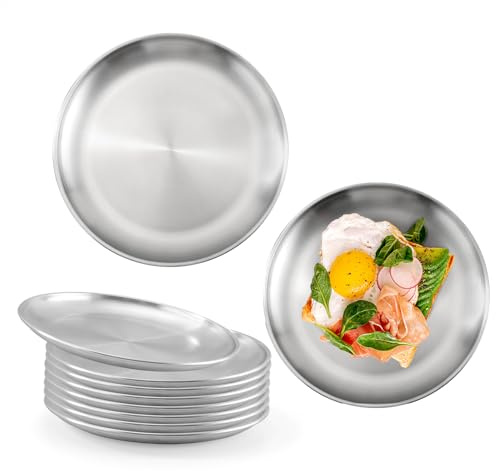 WENLISELL 10 PCS 20cm Stainless Steel Plates, 8 Inch Round | Metal Serving Dinner Plates, Stainless Steel Round Dishes, For Baking, Picnic, Barbecue