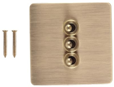 Gorise - Panel de interruptores basculante de bronce antiguo, 3 botones, 2 vías, tipo 86, latón macizo, hecho a mano