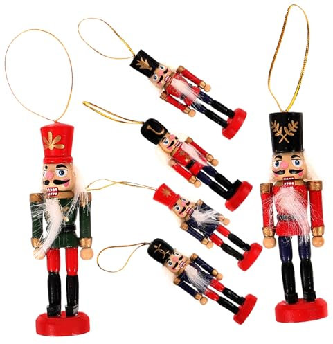 JEWEDECO 6pcs Xmas Nutcracker Pendants Ornaments Christmas Tree Decorations Baubles Christmas Decor