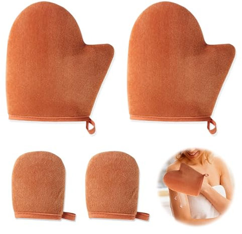 4 Stück Weich Selbstbräuner Handschuh, Selbstbräuner Mitt Applikator, Bräunungshandschuh, Self Tanning Handschuh, Wasserdicht Handschuhe Tanning Mitt für Gesicht,Körper,Spray,Lotions-Braun