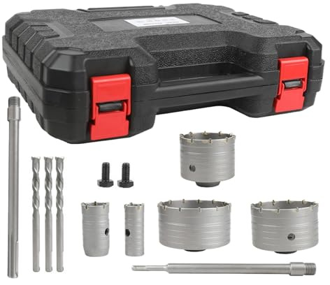 Kit de scie cloche murale | Pour béton, maçonnerie et brique, outil de coupe en métal pour installation de climatisation, travaux électriques