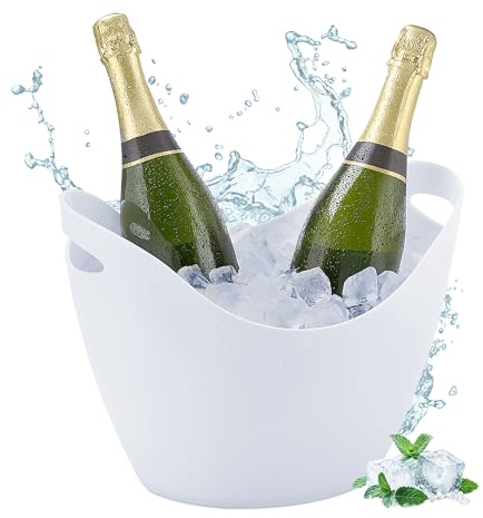Relaxdays Cubitera para Botellas, 8 L Volumen, Enfriador Bebidas, Champanera, Cava, Vino, 25,5 x 35 x 25,5 cm, Blanco, 100% Plástico
