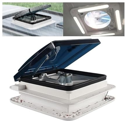 KigerNee Wohnwagen Wohnmobil Dachfenster 28x28cm Schalldichte Dachluke Leiser Lüfter Dachventilator Lüfter mit LED, IP68 Seitenabluftventilator für Camper Belüftung, 20-65dB Sehr Leise
