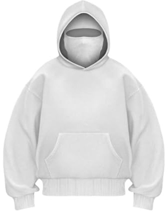 Sweat à capuche pour homme avec cagoule Oversized Y2K avec double capuche, coupe-vent Ninja avec doublure en polaire, veste d’entre-saison unie avec capuche de masque pour jogging, loisirs, plein air