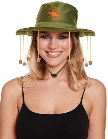 Unisex Australian Cork Hat With Corks - Australia Day Crocodile Hunter Man Fancy Dress Hats Iconic Aussie Hat Perfect for Australian Party Decorations
