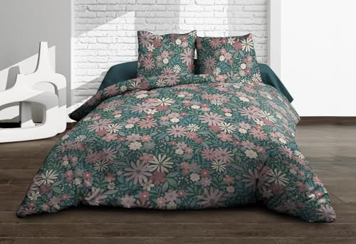 Parure Drap Plat + Drap-Housse 140x190 + 2 T - Pur Coton 57 Fils - Maguy, Bleu
