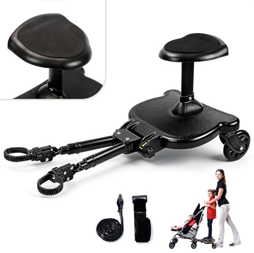 Vihir Patinete Carro Bebe Universal, Tabla de Cochecito con Asiento, Buggy Board Para el Segundo Niño, Accesorio Para Niños de 2 a 6 Nños (25 kg), Mejora total