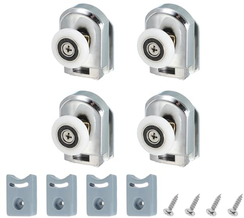 QUARKZMAN 23 mm Roulettes De Porte De Douche, Roues De Guidage Simple Pour Portes De Douche Poulies Guides Roues En Plastique Avec Bloc Anti-Collision & Vis Pour Portes 4-6mm Argent 4 Pcs