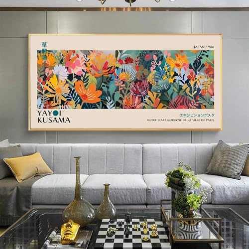 BMGKYAGL Lienzo decorativo de Yayoi Kusama, póster de arte abstracto, cuadro de Yayoi Kusama para sala de estar, póster de Yayoi Kusama (60x150cm/sin marco)