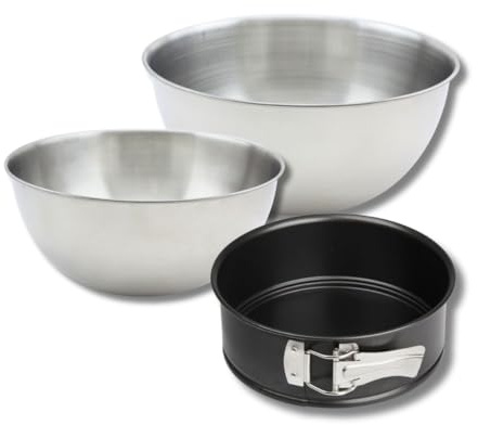 Zenker 9369750 Set 4 pièces Mini Moule à Manqué 18 cm, avec Antiadhésif ILAG Spécial sans PFOA, 2 Bols à Mixer en Acier Inoxydable 20,5 et 25 cm, Spatule à Pâtisserie Silicone, Noir, Inox, Rose