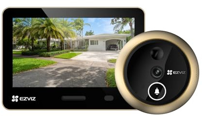 EZVIZ EP4 Mirilla Digital WiFi 4K para Puerta,Pantalla Táctil a Color de 5,5,Videotimbre Inalámbrico,Reconocimiento Facial IA,7100 mAh,Detección PIR,Audio Bidireccional,Privacidad Protegida,Dorada