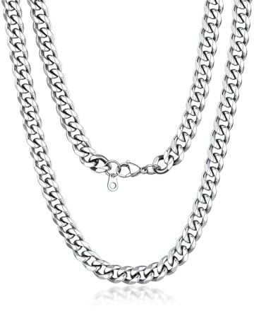 Suplight Silver Chain Mens Stainless Steel Chains 9mm Sturdy Cuban Link Chain 18inch Waterproof Hypoallergenic Hip Hop Metal Necklaces Men's Jewellery Gift for Boyfriend