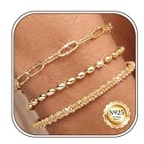 CASSIECA 3 Stück Armband Damen Silber 925 Armbänder Damen Set Silber Gold | Armband Damen Silber Gold Armbänder Armband Set Armbänder Verstellbare Stapelbare Kettenarmband Silber Gold Schmuck für Damen