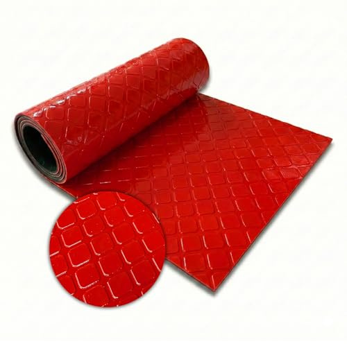 Floordirekt Suelo de PVC, suelo antideslizante en forma cuadrada, aspecto de suelo industrial, fácil de limpiar y resistente, rollo con corte, color rojo, 110 x 500 cm