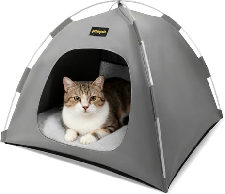 PETCUTE Katzenzeltbett, Wasserdichtes Hundezelt,Atmungsaktives,Waschbares Hundehaus Für Drinnen Und Draußen,faltbar Katzenhaus mit Herausnehmbarem und Waschbarem Kissen,Grau,S