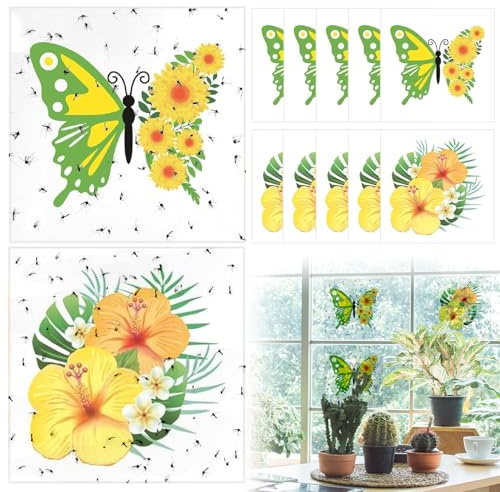 50 Stück Fliegenköder für Innenbereich Klebrige, Fenster Fliegenfalle, Schmetterling Blumen Klebefalle, Geeignet für Küchen, Wohnzimmer, Schlafzimmer und Gärten