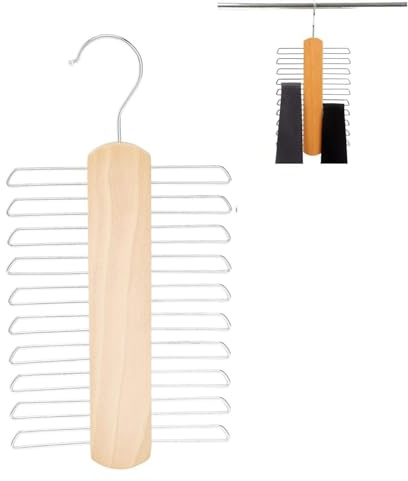 Percha para Cinturones,Percha Organizadora Armario,Colgador de Corbatas de Madera,Corbateros para Armarios,Percha para Pañuelos,Corbatero y Percha para Cinturones de 20 Barras
