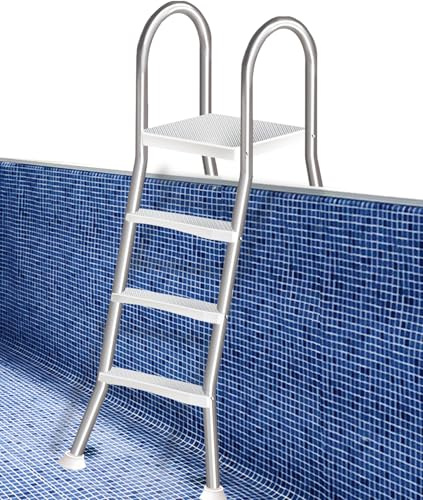 4-stufige strapazierfähige Poolleiter für 135 cm Aufstellpools, Pooltreppe mit rutschfesten Stufen, Poolzugangstreppe mit Handläufen,110cm