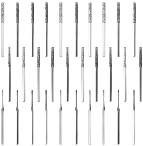 Diamond Drill Bit Set, 30Pcs Diamond Tipped Drill Bits, 1/2/2.5mm, Bit Set for Granite Marble Porcelain Glass Stone, Compatible with Dremel Bits Rotary Tools